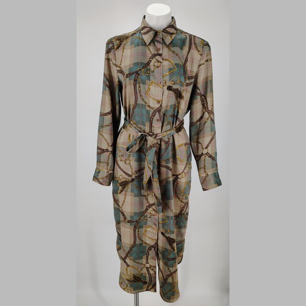 Lauren Ralph Lauren Equestrian Belt Print Shirt Dress Sz 6 - Picture 2 of 16